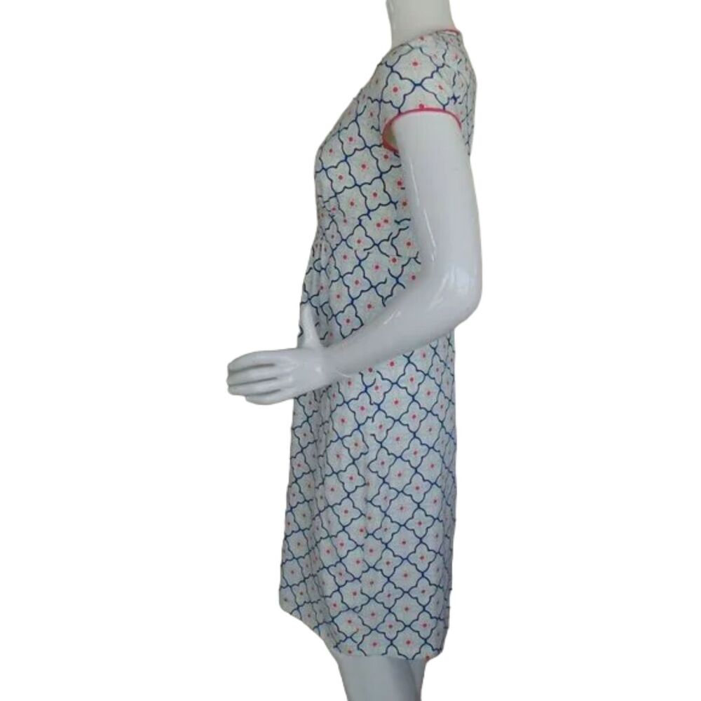 Boden Jersey Dress, 6R, White/Blue, Geometric/Tiled print, Short sleeves - Picture 6 of 12